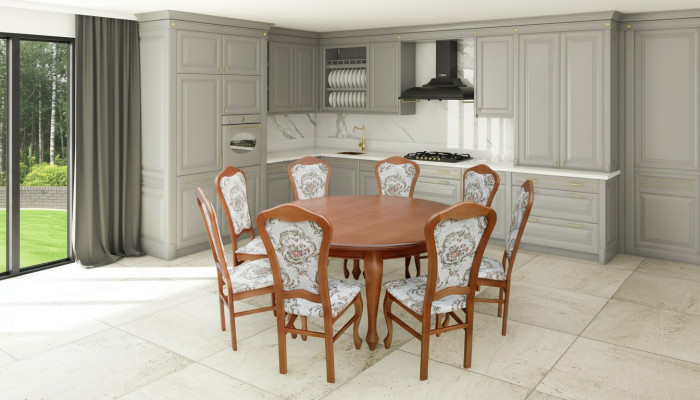Esstisch Garnitur Tisch + 8x Stühle Stuhl Esszimmer Garnitur Rund Runder
