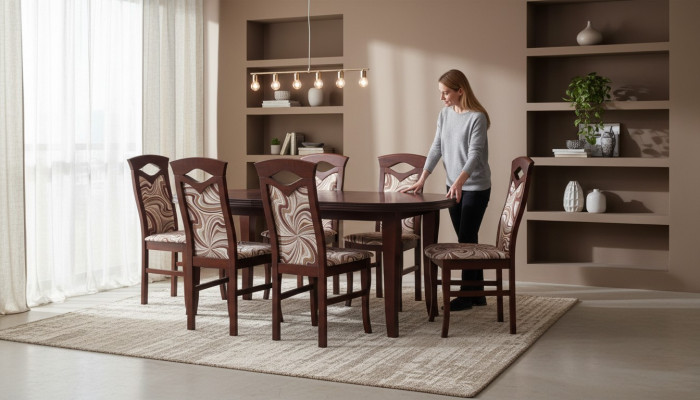 Designer Esstisch Gruppe + 6 Stühlen Stuhl Tische Holz Tisch Büro