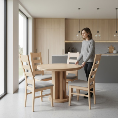 Klassischer Rund Runder Tisch Holz Design Esszimmer Tische 4 Stühle