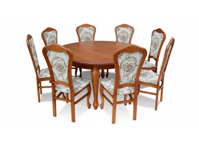 Klassischer Rund Runder Tisch Holz Design Esszimmer Tische + 8 Stühle