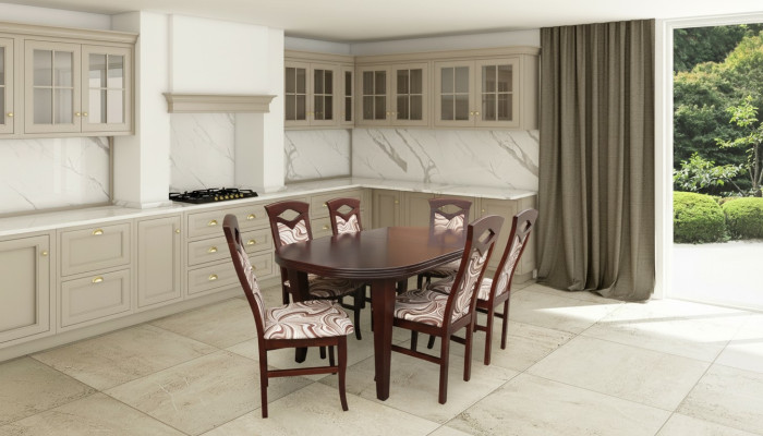 Klassische Esszimmer Garnitur Holztisch mit 6 Stühlen Stuhl Design