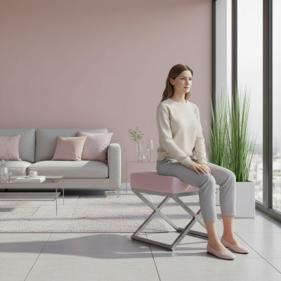 Pouf Fußhocker Rund Hocker Polsterhocker Sitzhocker Badhocker Hocker X Ottomane