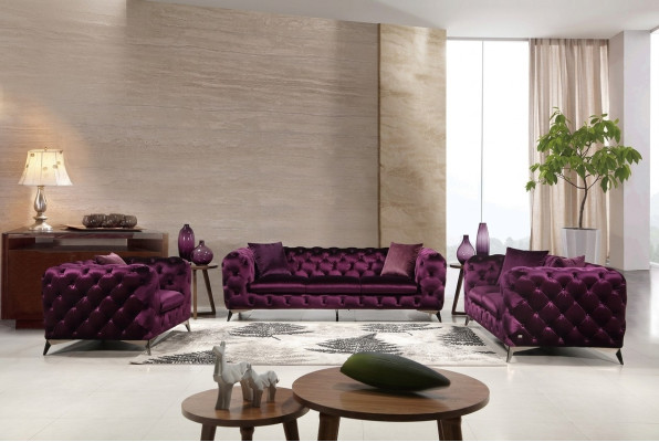 Luxus Textil Stoff Sofa Couch Polster Sitz 3+1 Garnitur Chesterfield Garnituren