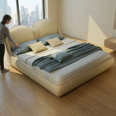 Design Betten Leder Bett Doppel Luxus Ehe Modernes Hotel Gestell Schlaf