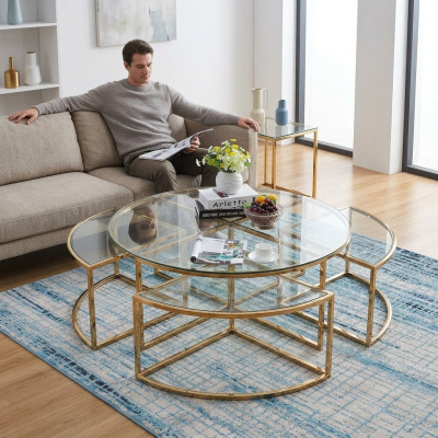 Rundes Designer-Glassofa, Edelstahl-Sofa-Tisch, rundes Design für zu Hause