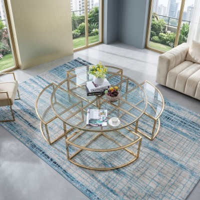 Rundes Designer-Glassofa, Edelstahl-Sofa-Tisch, rundes Design für zu Hause