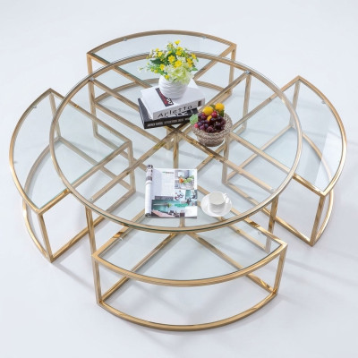 Rundes Designer-Glassofa, Edelstahl-Sofa-Tisch, rundes Design für zu Hause