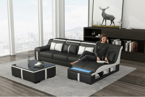 Eck Sofa Couch Polster Eck Sitz L Form Leder Garnitur Wohnlandschaft