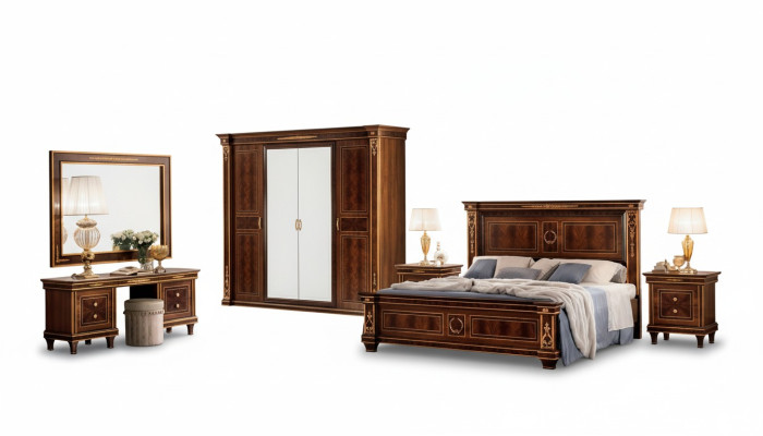 Schlafzimmer Set Bett Nachttisch Kommode Spiegel Hocker Neu 7tlg. Barock