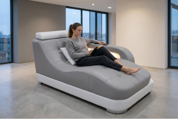 Designer Leder Chaiselongues Modern Grau Liege Ottomane Sofa Echtes Leder Relax