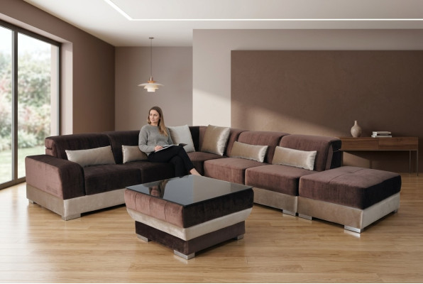 Eck Sofa Polster Couch Sitz Ecke Leder Garnitur Tisch Wohnlandschaft
