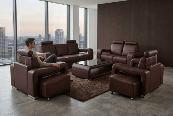 3+2+1 Garnitur Leder Sofa Couch Polster Couchen Sofas Luxus Neu Wohnlandschaft