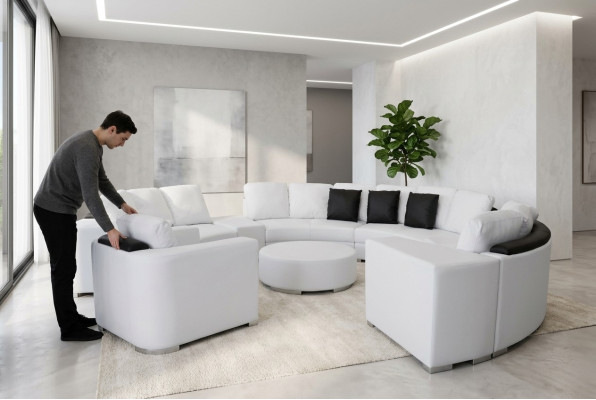 Runde Eck Sofa Couch XXL Big Rund Couchen Wohnlandschaft U Form Rund Polster Neu