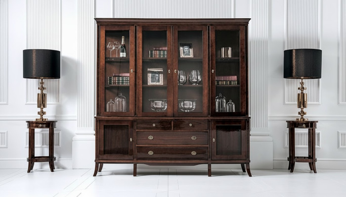 Wandschrank Edle Anrichte Holz Barock Stil Hochglanz Buffet Vitrine Schrank