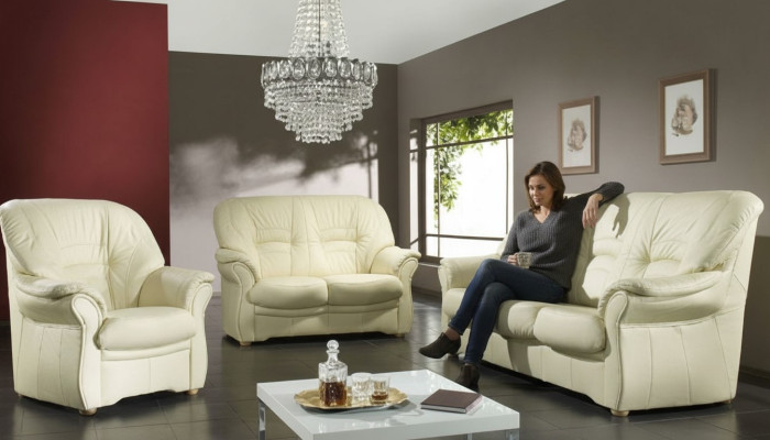 Klassische Wohnzimmer Garnitur 3+1 100% Vollleder Couch Sitz Polster