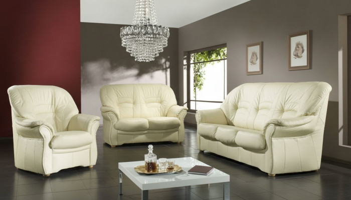 Klassische Wohnzimmer Garnitur 3+1 100% Vollleder Couch Sitz Polster