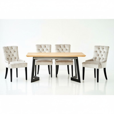 Brauner Holzesstisch Metallgestell Designer x6 Chesterfield Stühle Luxuriöser 7tlg. Set