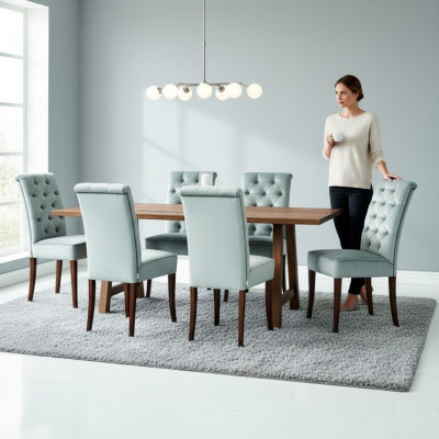 Design Esszimmer Tisch 4 Chesterfield Lehnstühle Esszimmer 5tlg. Garnitur