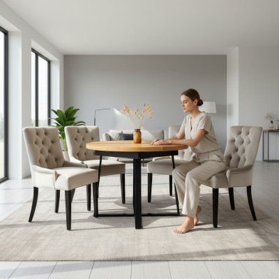 Design Esszimmer Tisch + 6 Chesterfield Lehnstühle Sitz Gruppe Stühle