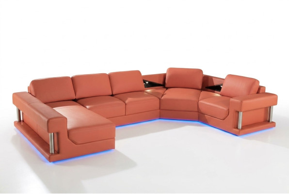 Ledersofa Wohnlandschaft Couch Ecksofa Eck Garnitur Design Modern Sofa mit USB