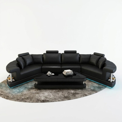 Wohnlandschaft Trapez Förmige Rund Ecksofa Sofa Runde Couch Polster U Form + USB