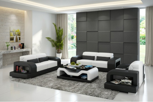 Ledersofa Couch Wohnlandschaft 3+2+1 Sitzer Garnitur Design Modern Sofa mit USB