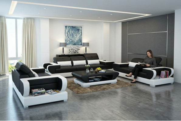 Sofagarnitur Couch Polster Leder Sitz Garnitur 3+2+1 Set Modernes Sofa mit USB