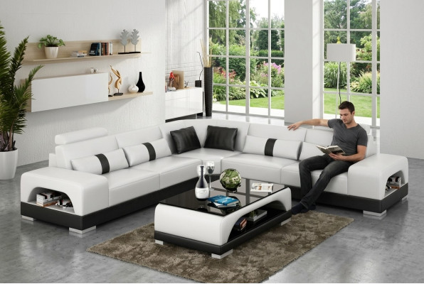 Ecksofa mit USB,Couch Sofa Wohnlandschaft Sitz Eck Garnitur Leder Textil Sandber