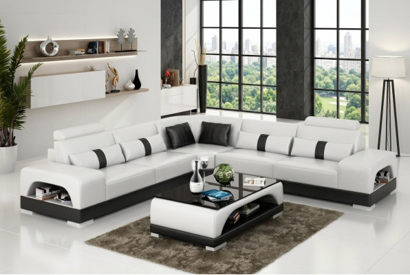 Ecksofa mit USB,Couch Sofa Wohnlandschaft Sitz Eck Garnitur Leder Textil Sandber