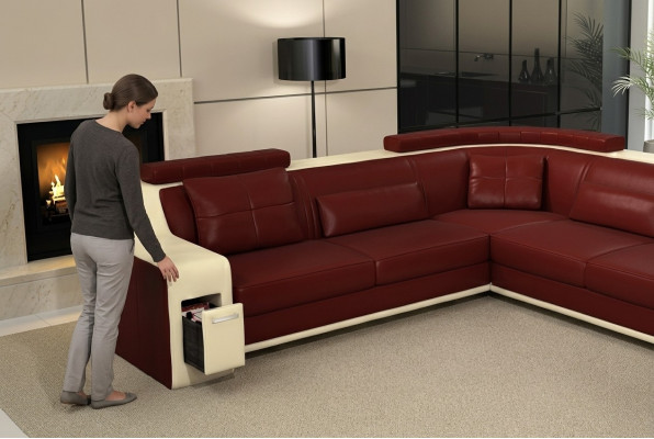 Ecksofa Leder Textil Sofa mit USB Polster Wohnlandschaft L Garnitur Sitz Isching