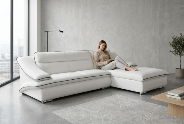 Eck Sofa Leder mit USB,Eck Garnitur Ecke Landschaft Polster Design Wohn L Form