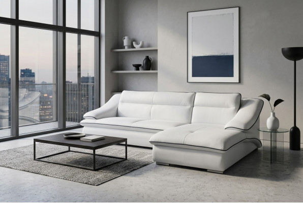 Eck Sofa Leder mit USB,Eck Garnitur Ecke Landschaft Polster Design Wohn L Form