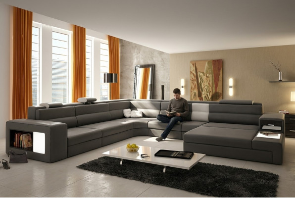 Ecksofa Polster Sofa mit USB Wohnlandschaft Sitz Eck Garnitur Leder Textil Couch