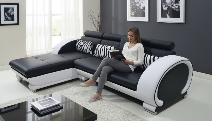 Eck Sofa Leder + USB Eck Garnitur Wohn Ecke Landschaft L Form Polster Neu Design