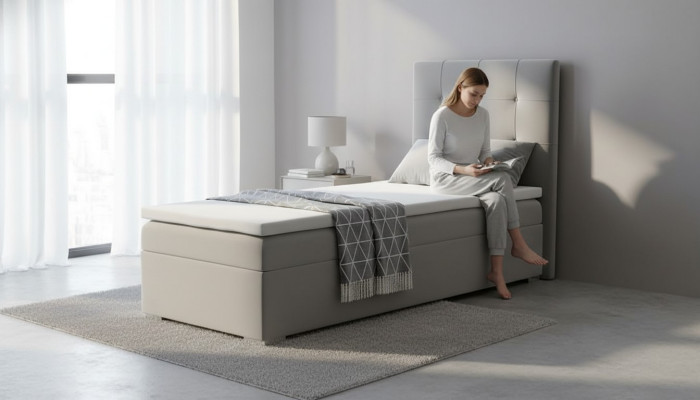 Luxus Boxspring Bett Hotel Betten Polster Funktion Bettkasten 90x200cm Grau Neu