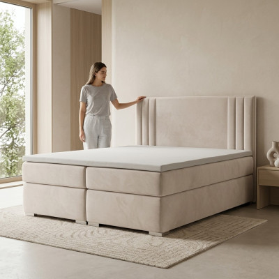 Boxspring Bett Hotel Doppel Bett Luxus Betten Polster Funktion Bettkasten Beige