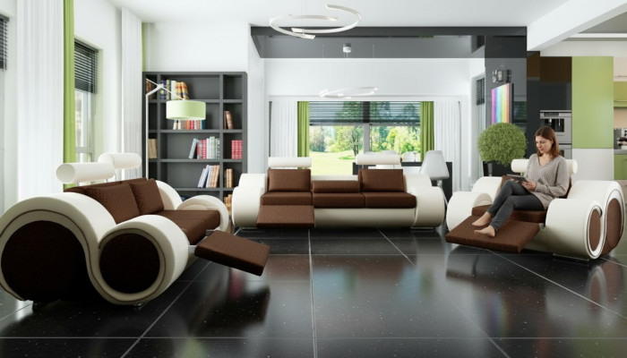 Designer Sofagarnitur 3+2+1 mit USB Polster Sofa Garnituren Braune Couch Set