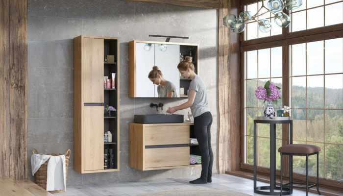Design Badezimmer Möbel Bad 3 tlg. Set Deko Garnitur Schrank Waschbecken
