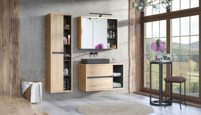 Design Badezimmer Möbel Bad 3 tlg. Set Deko Garnitur Schrank Waschbecken