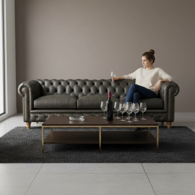 Design Leder Sofa Couch - Chesterfield Polster Dreisitzer 240cm Neu