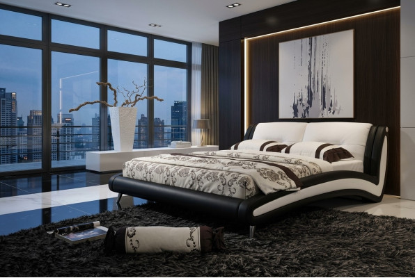 Designer Bett Betten Ehebett Doppelbett Polsterbett Schlafzimmer Lederbett