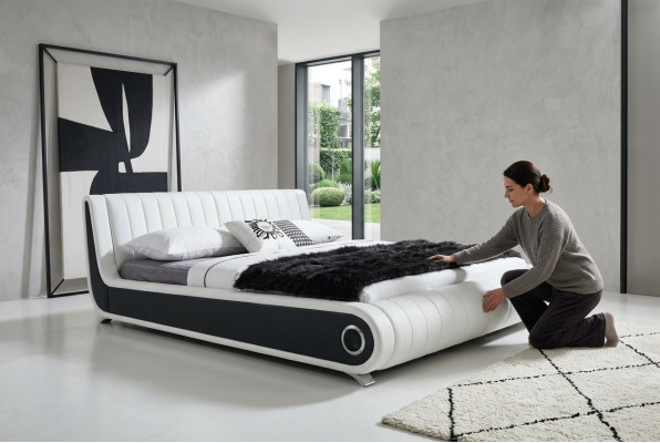 Designer Bett Ehebett Polsterbett Schlafzimmer Lederbett Neu Betten