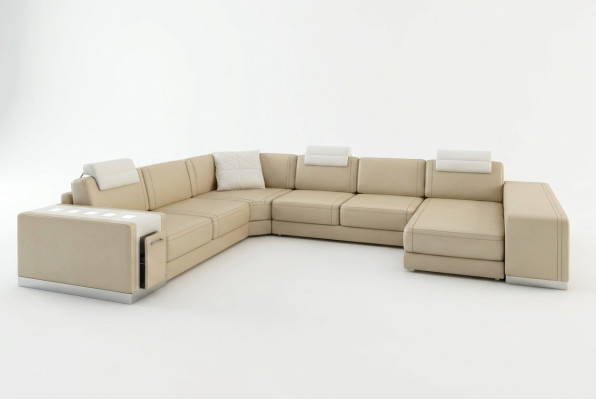 Ecksofa Sofa Wohnlandschaft U Form Polster Couch Ledersofa Hocker