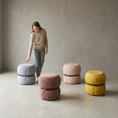 Design Hocker Sitzpouf Wohnzimmer Designer Runder Moderne Fußhocker