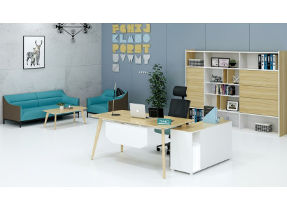 Büroeinrichtung 2tlg. Chef Tisch + Aktenschrank Regal Set Schreibtisch