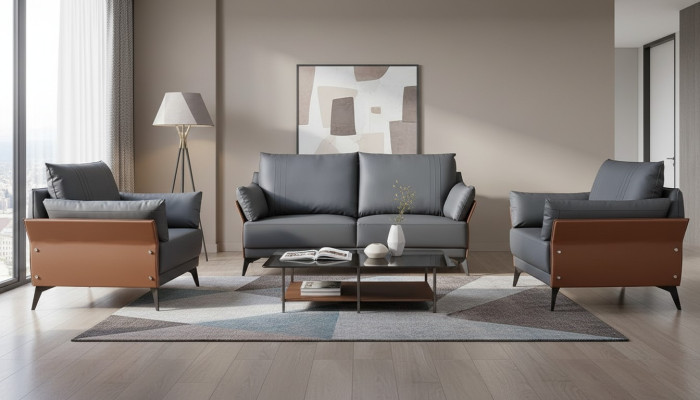 Sofagarnitur 3+1+1 Sitzer Sofas Couch Polster Garnitur Möbel Couchen Leder Büro