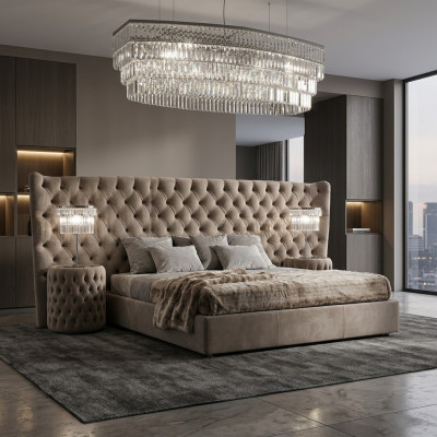 Bett Polster Luxus Doppel Betten Schlaf Zimmer Textil Chesterfiel King Size
