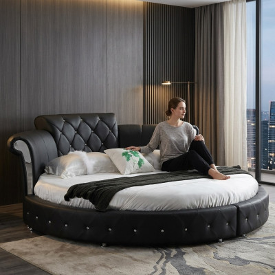 Luxus Chesterfield Bett Design Runde Polster Klassische Rundbett Leder Samt