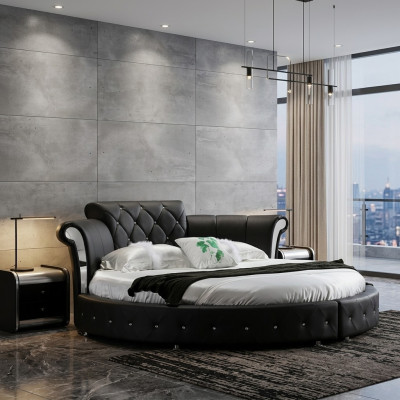Luxus Chesterfield Bett Design Runde Polster Klassische Rundbett Leder Samt