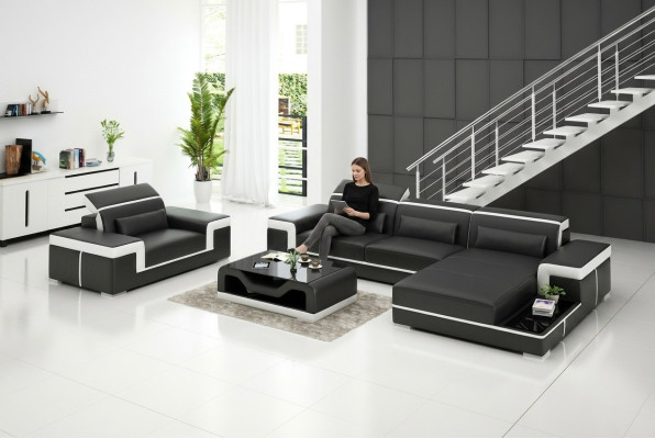 Ecksofa Set Couch Polster Eck Garnitur Sessel Wohnlandschaft L Form